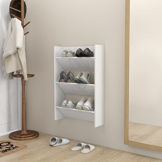 Read more about Benicia wall high gloss shoe cabinet with 3 shelves in white