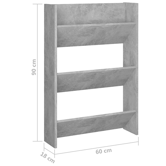 Benicia Wall Shoe Cabinet With 3 Shelves In Concrete Effect