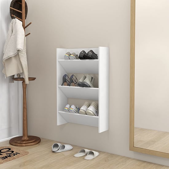 Benicia Wall Wooden Shoe Cabinet With 3 Shelves In White_1