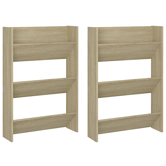 Benicia Wall Wooden Shoe Cabinet With 6 Shelves In Sonoma Oak
