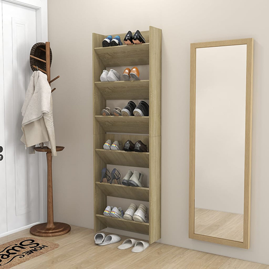 Read more about Benicia wall wooden shoe cabinet with 6 shelves in sonoma oak