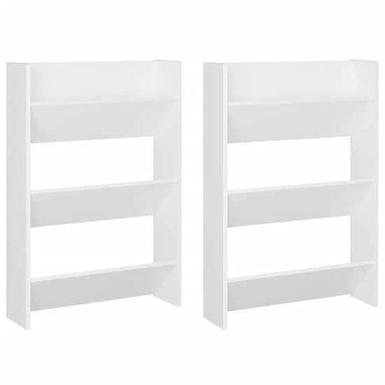 Benicia Wall Wooden Shoe Cabinet With 6 Shelves In White