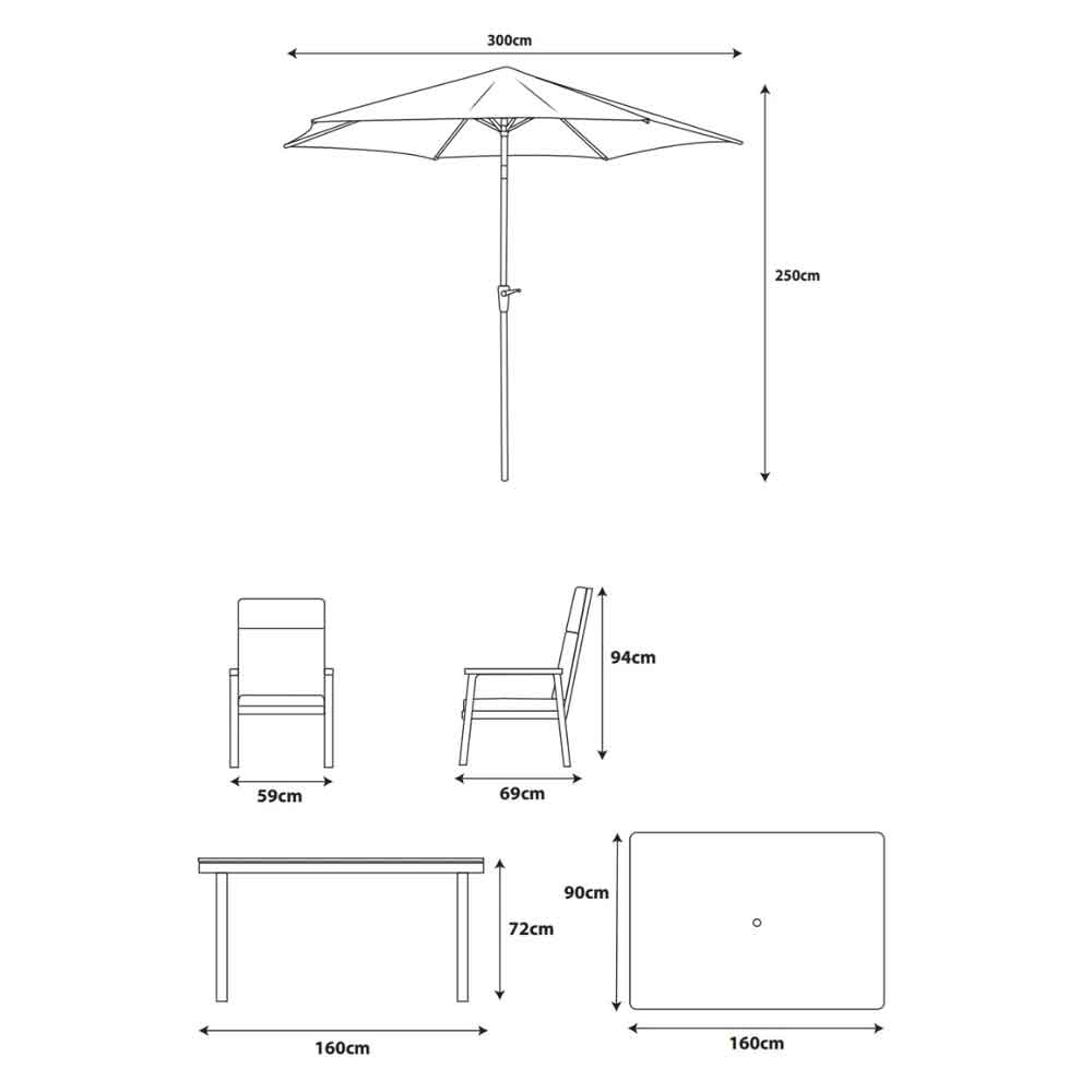 Benoit Aluminium Garden 6 Seater Dining Set with Parasol in Dark Grey