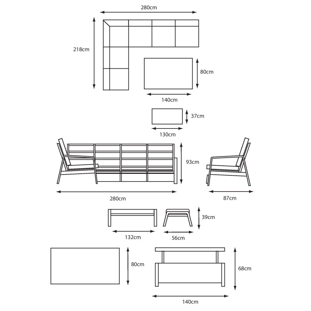 Benoit Aluminium Garden Dining Set With Lounge Chair In Grey