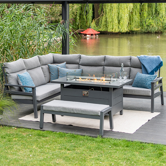 Photo of Benoit aluminium modular dining set with gas firepit table