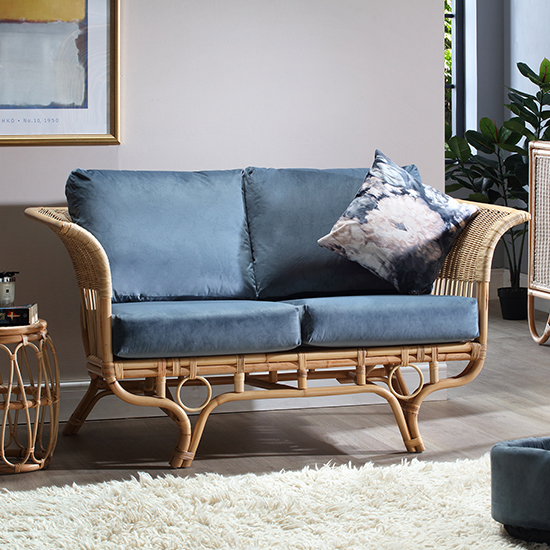 Product photograph of Benoni Rattan 2 Seater Sofa With Blue Seat Cushion from Furniture in Fashion