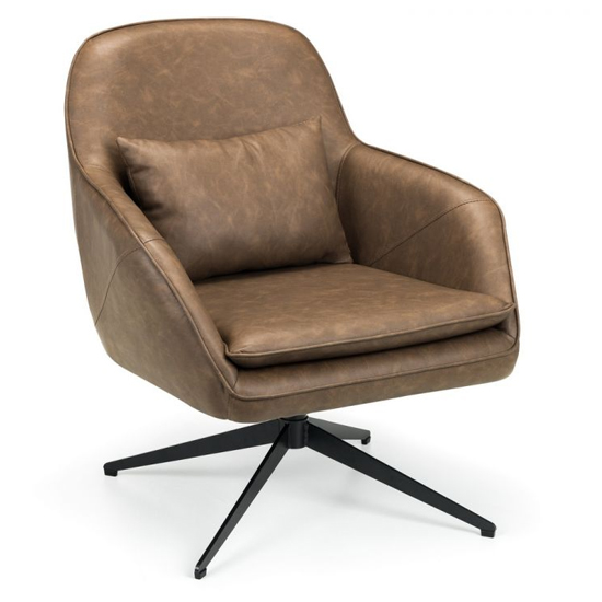 Barkhad Swivel Faux Leather Bedroom Chair In Brown