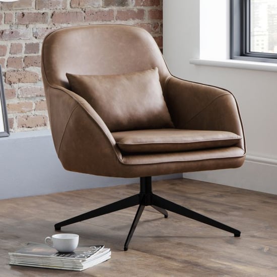 Product photograph of Barkhad Swivel Faux Leather Bedroom Chair In Brown from Furniture in Fashion
