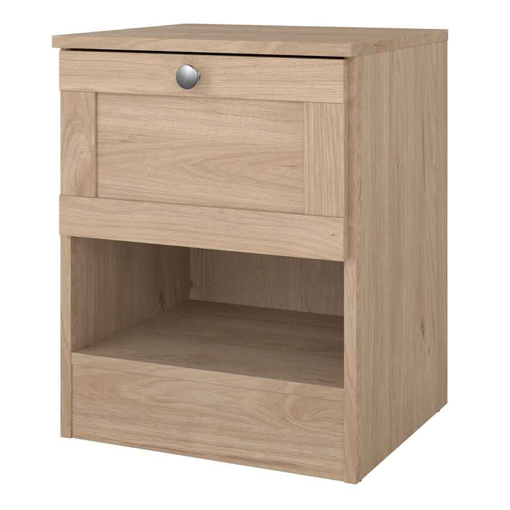 Bensalem Wooden Bedside Cabinet With 1 Drawer In Jackson Hickory