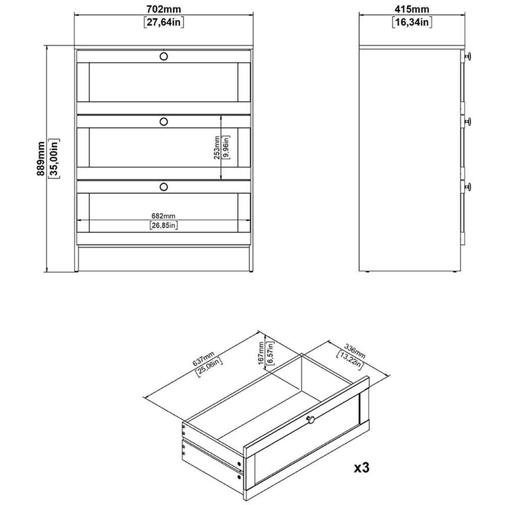 Bensalem Wooden Chest Of 3 Drawers In White