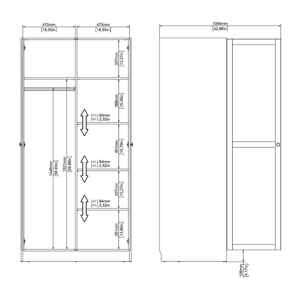Bensalem Wooden Wardrobe with 2 Doors in Cashmere