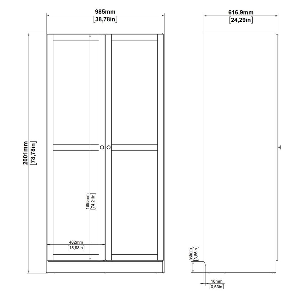 Bensalem Wooden Wardrobe With 2 Doors In White
