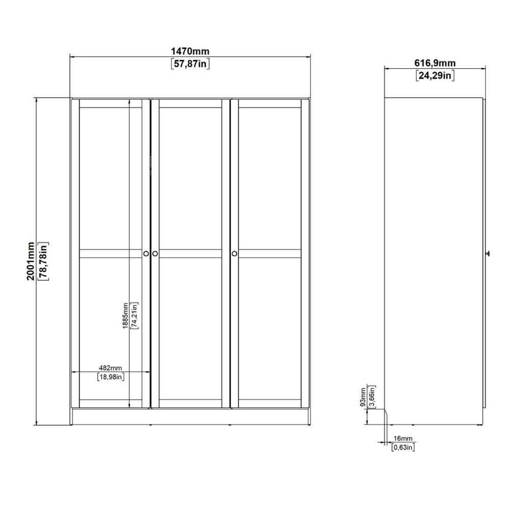 Bensalem Wooden Wardrobe with 3 Doors in Cashmere
