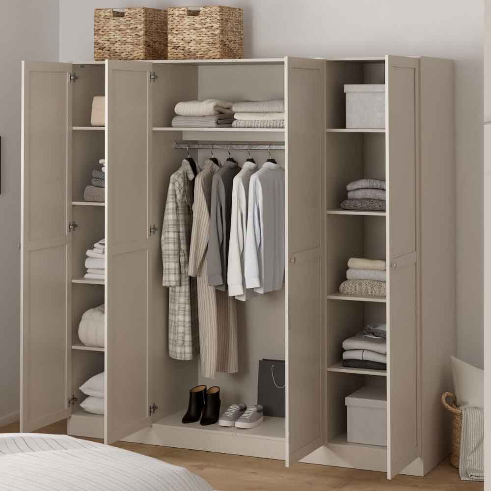 Bensalem Wooden Wardrobe with 4 Doors in Cashmere