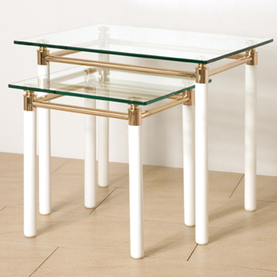 Benson Glass Set Of 2 Side Tables With White High Gloss