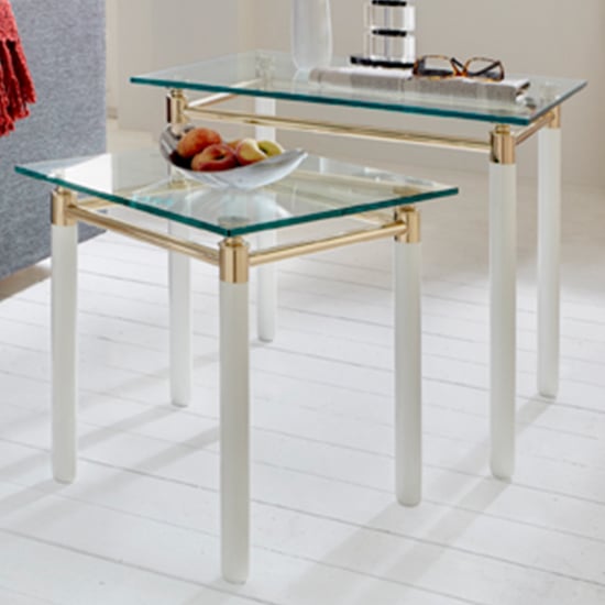 Photo of Benson glass set of 2 side tables with white high gloss