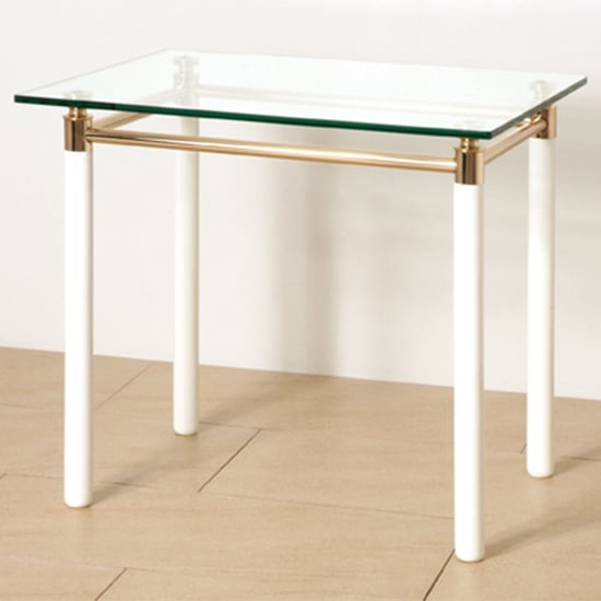 Photo of Benson large glass side table with white gloss and gold legs