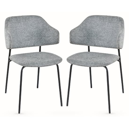 Benson Light Grey Fabric Dining Chairs With Black Frame In Pair