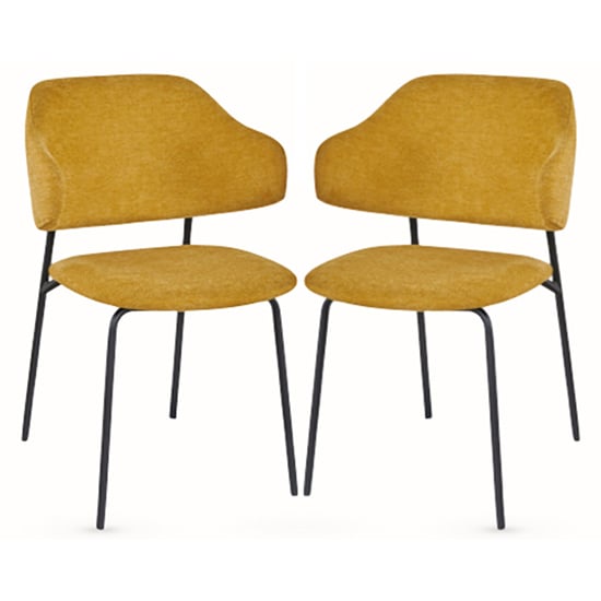 Product photograph of Benson Mustard Fabric Dining Chairs With Black Frame In Pair from Furniture in Fashion