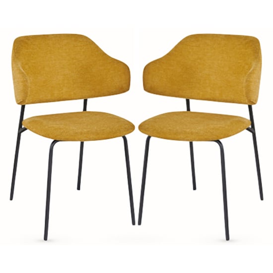 Read more about Benson mustard fabric dining chairs with black frame in pair