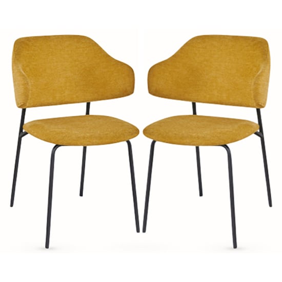 Benson Mustard Fabric Dining Chairs With Black Frame In Pair