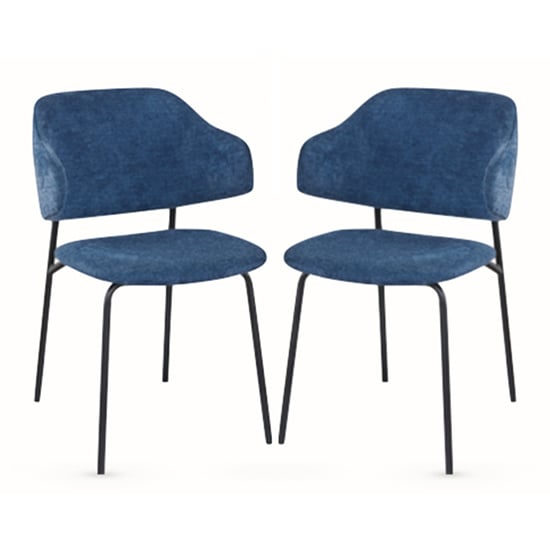 Benson Navy Fabric Dining Chairs With Black Frame In Pair