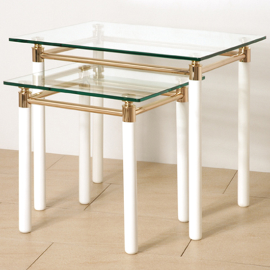 Benson Small Glass Side Table With White Gloss And Gold Legs