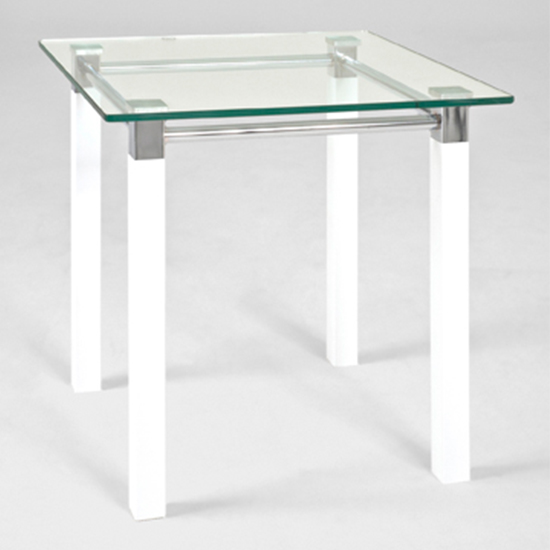 Read more about Benson square glass side table with chrome and white legs