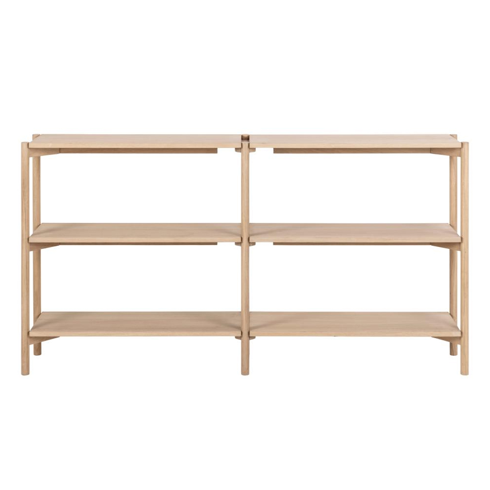 Benson Wide Wooden Bookcase With 4 Shelves In White Oak