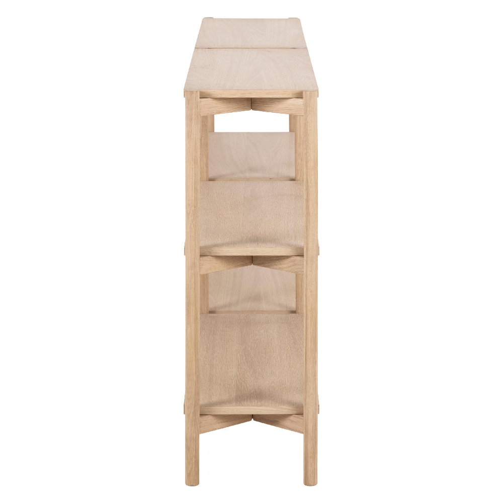 Benson Wide Wooden Bookcase With 4 Shelves In White Oak