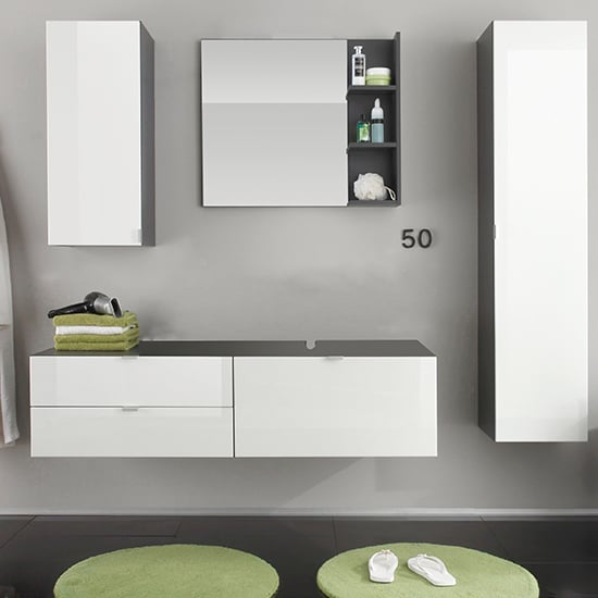 Product photograph of Bento Bathroom Furniture Set 1 In Grey With Gloss White Fronts from Furniture in Fashion
