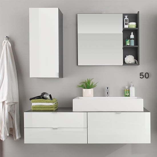 Product photograph of Bento Bathroom Furniture Set 2 In Grey With Gloss White Fronts from Furniture in Fashion