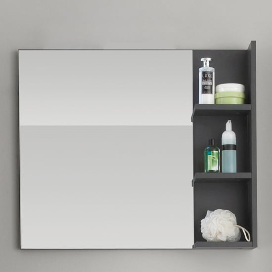 Product photograph of Bento Bathroom Wall Mirror With Shelves In Grey from Furniture in Fashion
