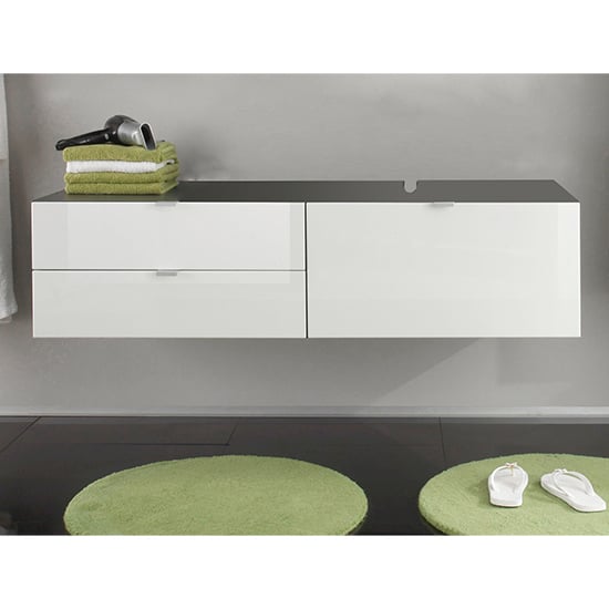 Photo of Bento wall hung vanity unit in grey with gloss white fronts