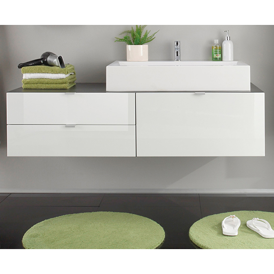 Bento Wall Sink Vanity Unit In Grey With Gloss White Fronts Furniture