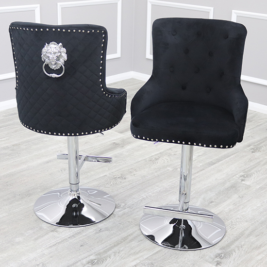 Benton Lion Knocker Dark Grey Velvet Bar Stools In Pair Furniture in