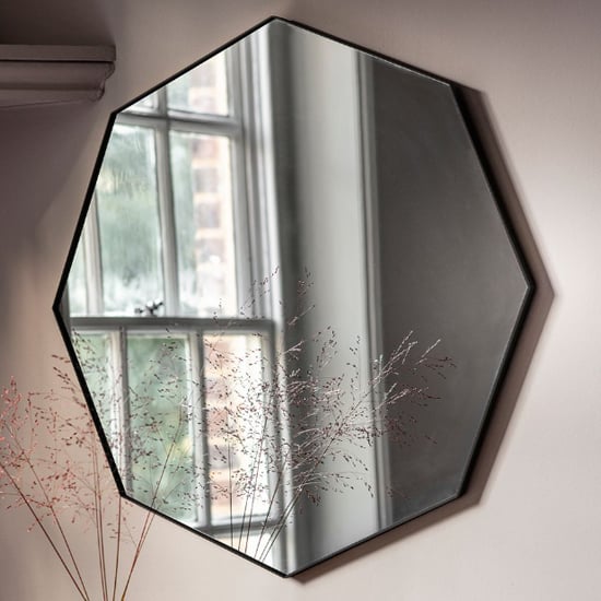 Product photograph of Benton Octagon Wall Mirror With Black Metal Frame from Furniture in Fashion