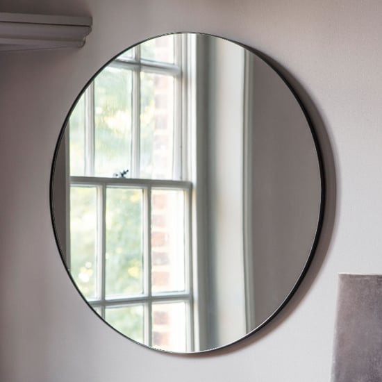 Product photograph of Benton Round Wall Mirror With Black Metal Frame from Furniture in Fashion