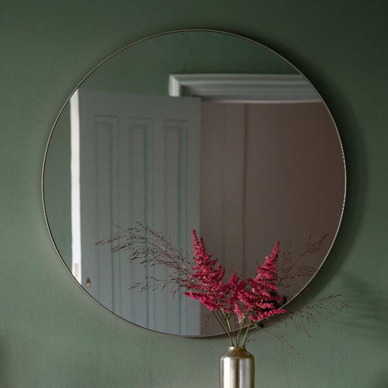 Product photograph of Benton Round Wall Mirror With Silver Metal Frame from Furniture in Fashion