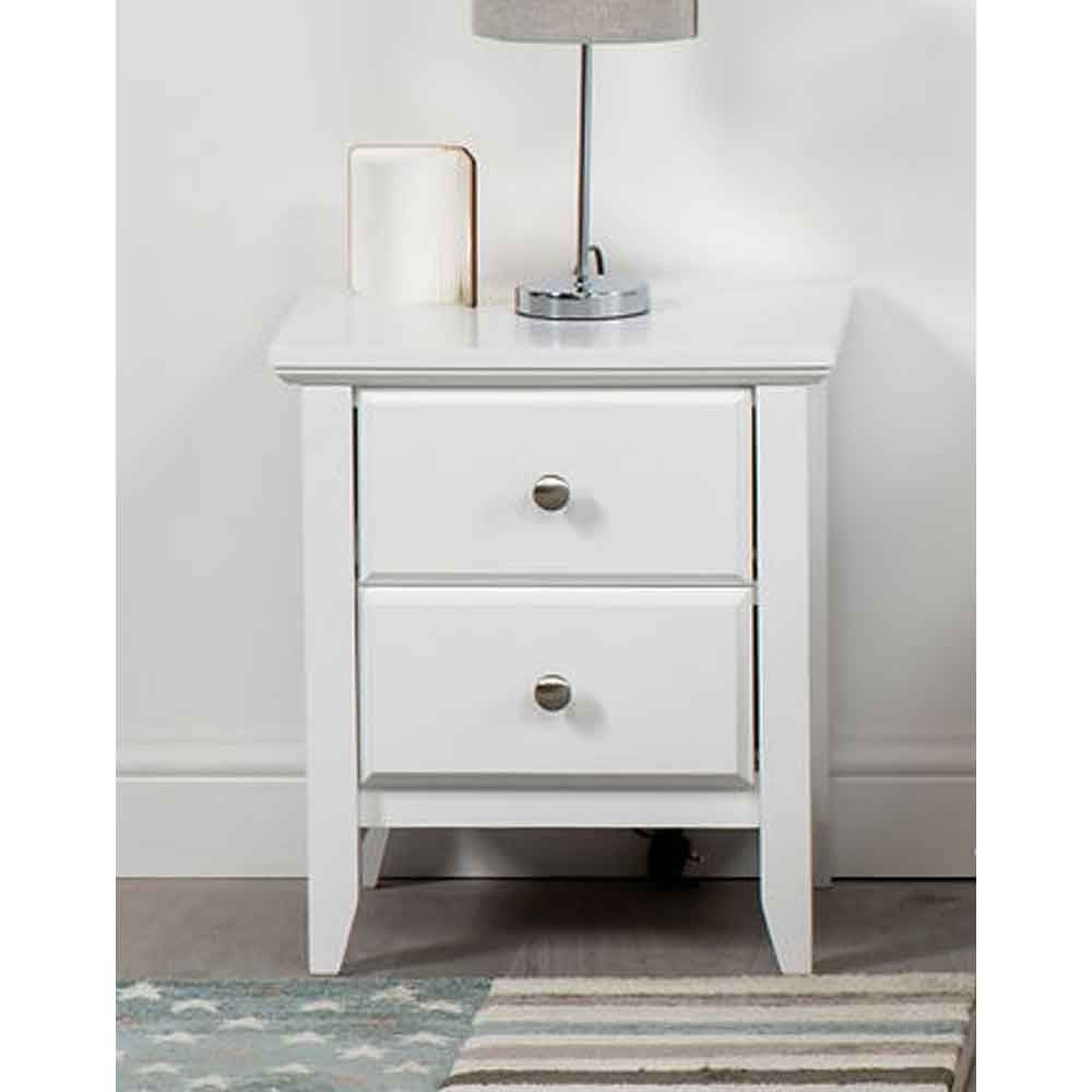 Benton Wooden Bedside Cabinet With 2 Drawers In White