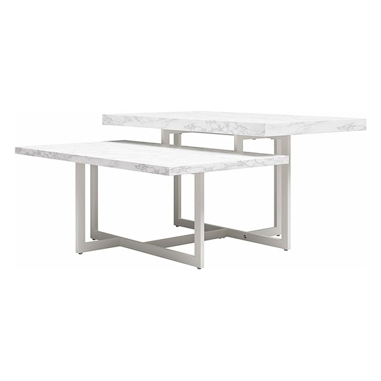 Benton Wooden Coffee Table In White Faux Marble Effect