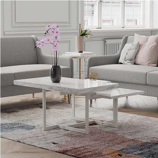 Read more about Benton wooden coffee table in white faux marble effect