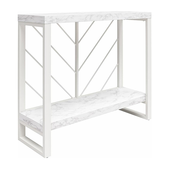 Benton Wooden Console Table In White Faux Marble Effect