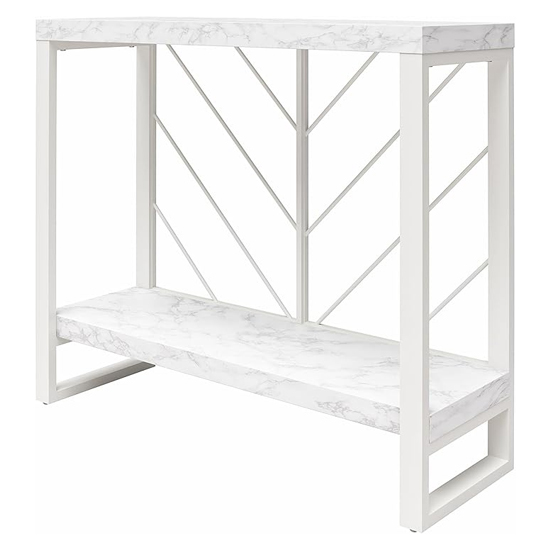 Benton Wooden Console Table In White Faux Marble Effect