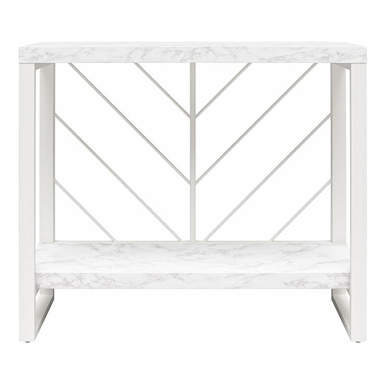 Benton Wooden Console Table In White Faux Marble Effect