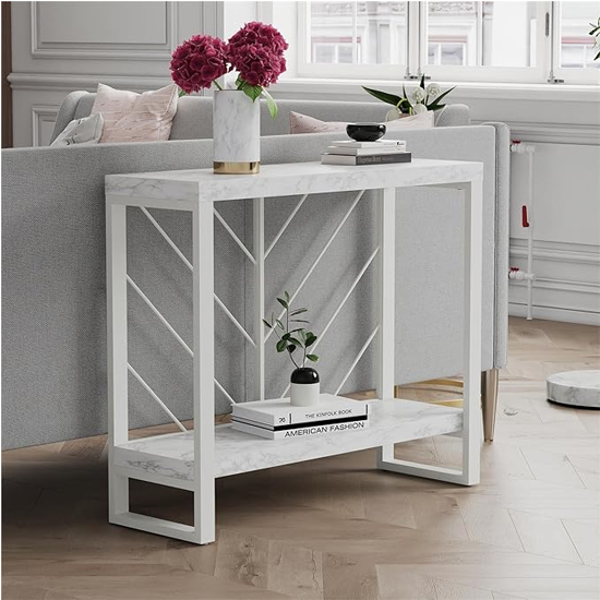Read more about Benton wooden console table in white faux marble effect