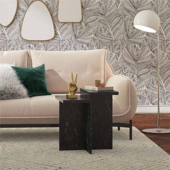 Benton Wooden Side Table In Black Faux Marble Effect