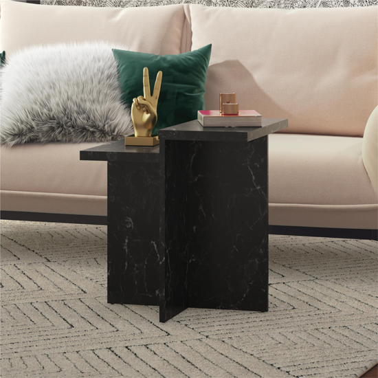 Read more about Benton wooden side table in black faux marble effect