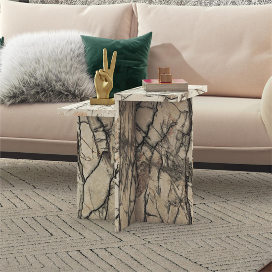 Read more about Benton wooden side table in onyx faux marble effect
