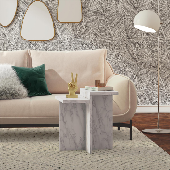 Benton Wooden Side Table In White Faux Marble Effect